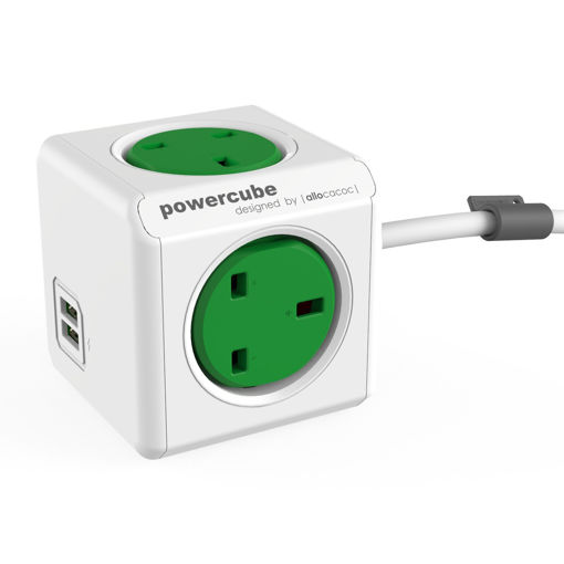 Picture of POWERCUBE EXTENSION 2 USB + 4WAY 1.5M - GREEN